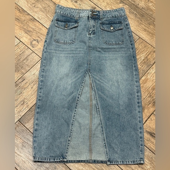 Veveret Slit Mid Rise Waist Midi Denim Jean Skirt Vintage Cargo Pocket medium - Picture 2 of 6